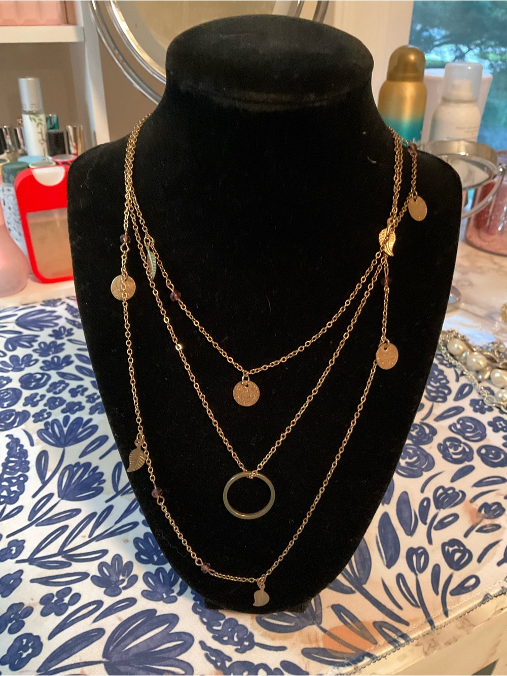 Gold Multi-Layer Disc & Ring Necklace - Women Jewelry